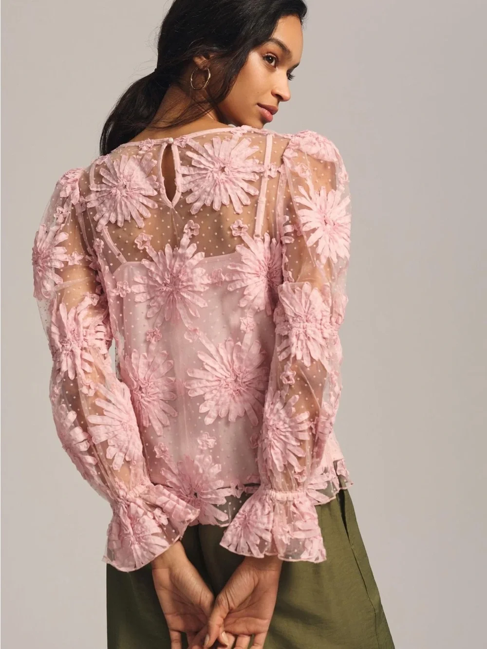 NWT Anthropologie Eva Franco Pink Lace Floral Boho Blouse Size Medium